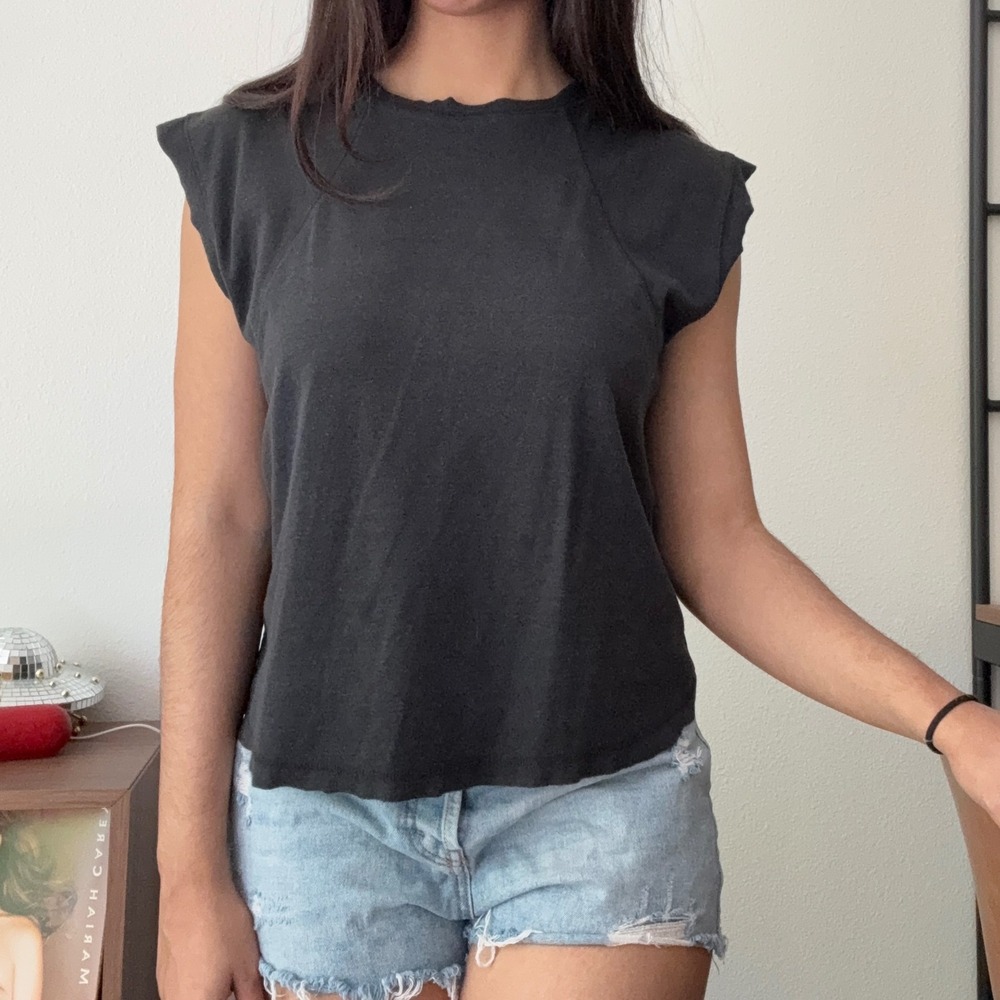 Treasure & Bond Womens Black Muscle Tee Cap Sleeve Crew Neck Relaxed Top Size M - Picture 1 of 7